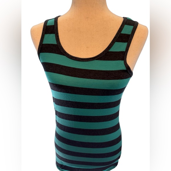 Women’s Rue-21 Cotton & Spandex Tank Top, Green & Black Striped - Picture 14 of 14